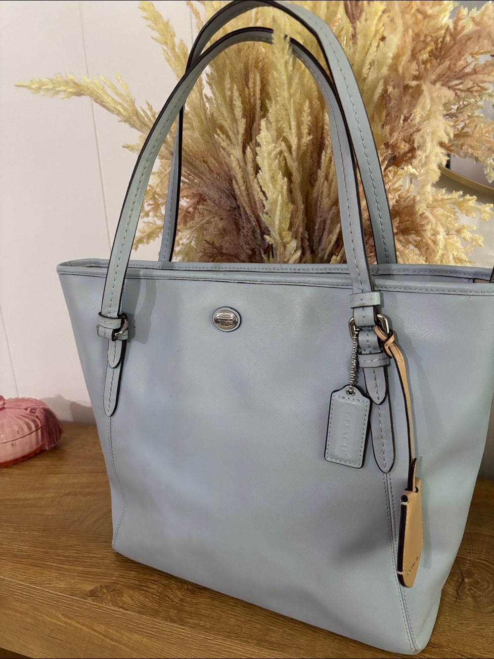 Coach Peyton Leather Tote Zip Top‎ in  blue saffiano-textured Shoulder Bag - Picture 4 of 16